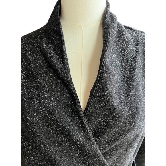 GANNI Black Metallic Stretch Knit Wrap Top, Size 42 (L-XL) - Picture 5 of 9